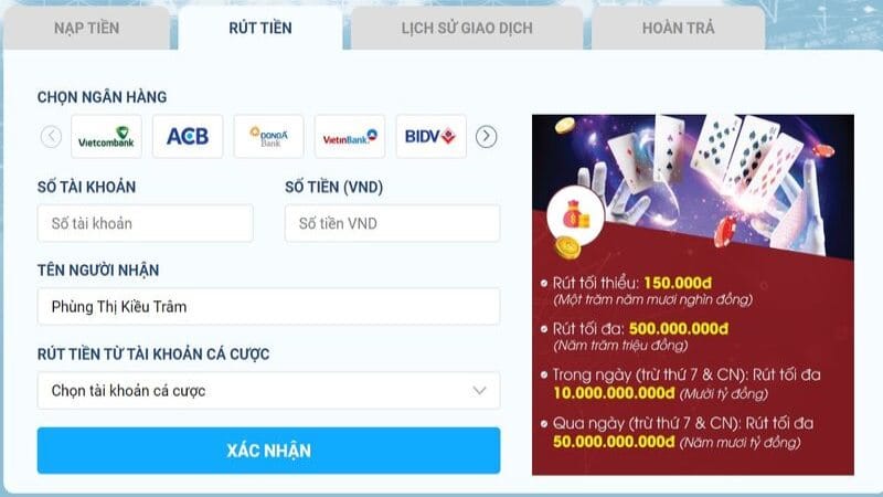 Nhà cái quy định rõ ràng về số tiền rút nạp